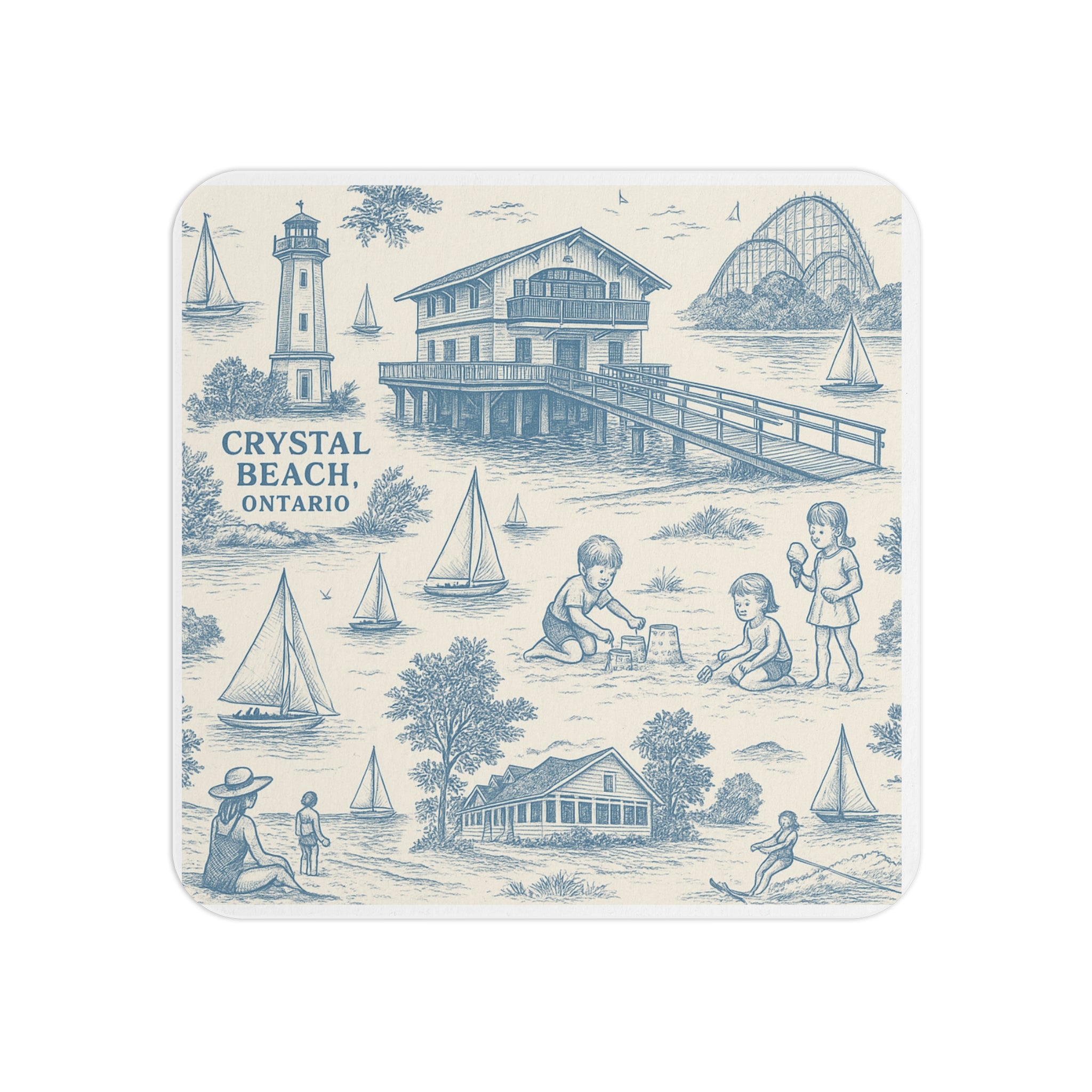 Vintage Coastal Coasters Set, Nautical Drink Coasters for Home Decor, Ocean-Themed Gifts, Crystal Beach, Summer Parties