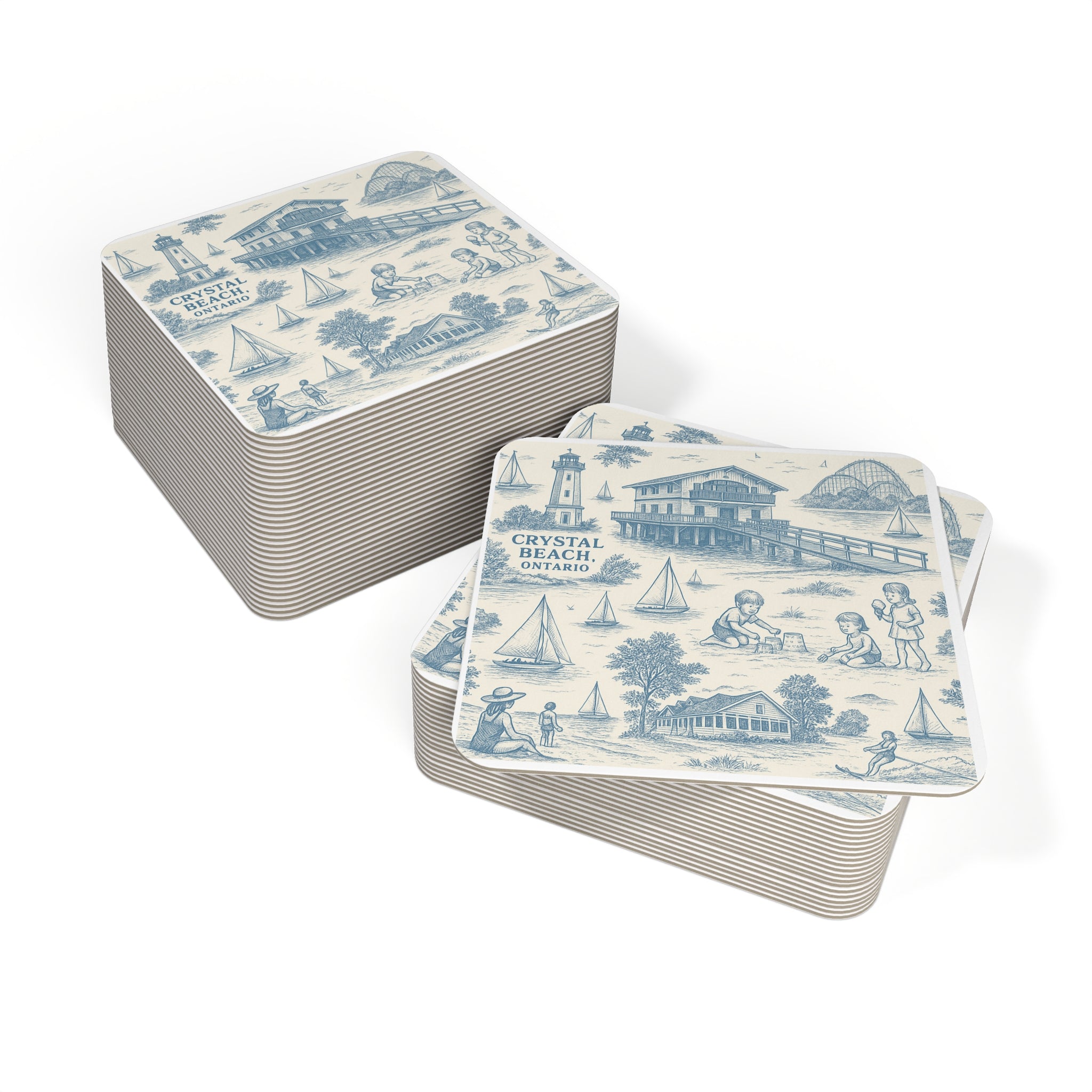 Vintage Coastal Coasters Set, Nautical Drink Coasters for Home Decor, Ocean-Themed Gifts, Crystal Beach, Summer Parties