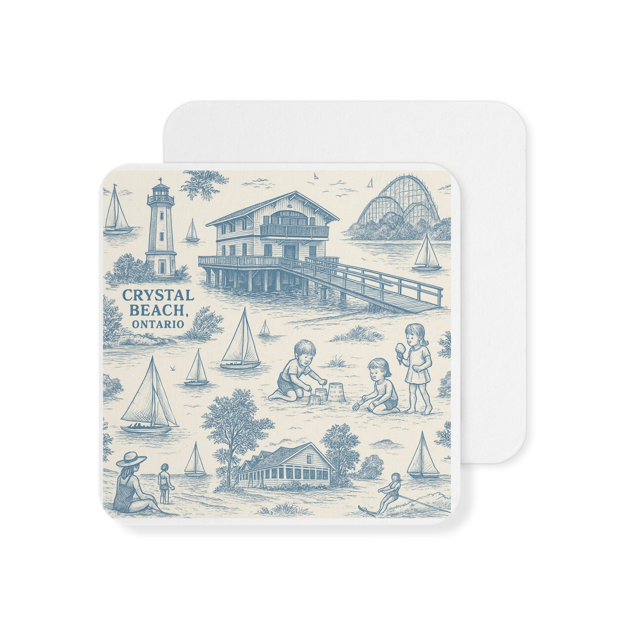Vintage Coastal Coasters Set, Nautical Drink Coasters for Home Decor, Ocean-Themed Gifts, Crystal Beach, Summer Parties