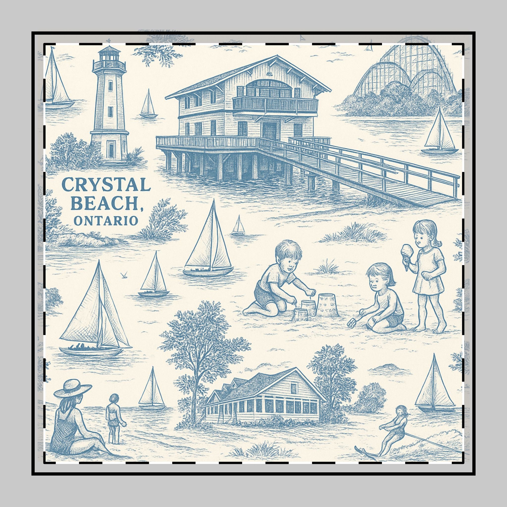 Vintage Beach Scene Cotton Twill Napkin, Nautical Decor, Outdoor Dining, Picnic Essential, Coastal Home, Gift for Ocean Lovers
