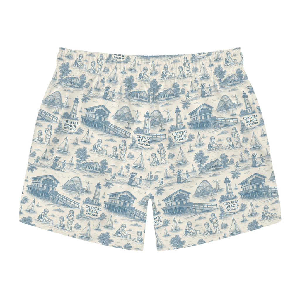 Crystal Beach Swim Trunks, AOP Swimsuits for Men, Summer Vacation Shorts, Beachwear, Pool Party Attire