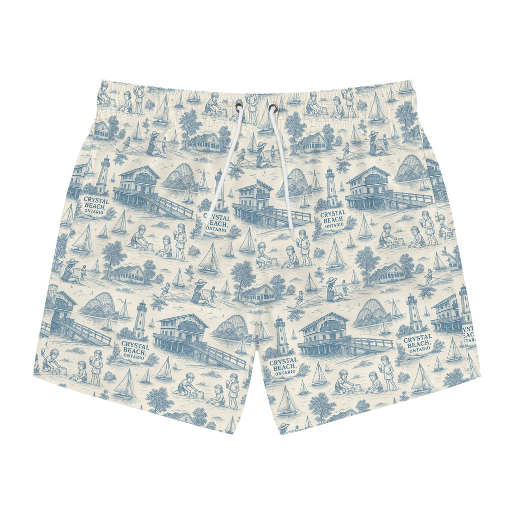 Crystal Beach Swim Trunks, AOP Swimsuits for Men, Summer Vacation Shorts, Beachwear, Pool Party Attire