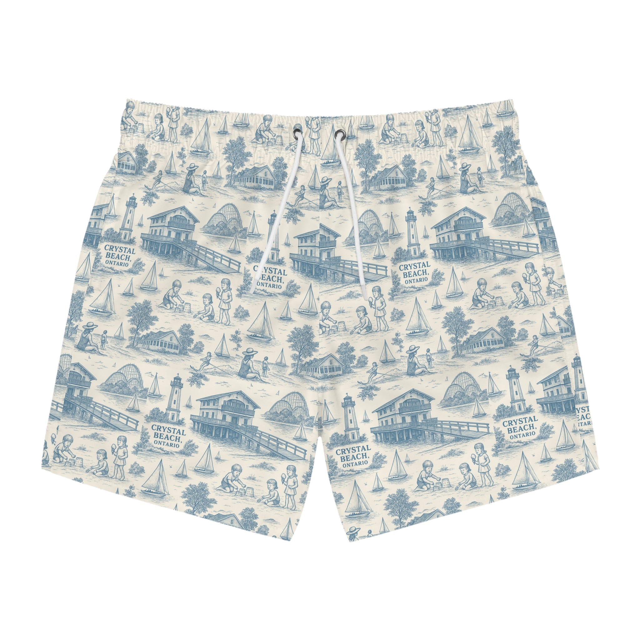 Crystal Beach Swim Trunks, AOP Swimsuits for Men, Summer Vacation Shorts, Beachwear, Pool Party Attire